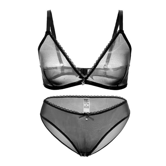 Varsbaby Bra See Through Wirefree Bralette and Panties for Women