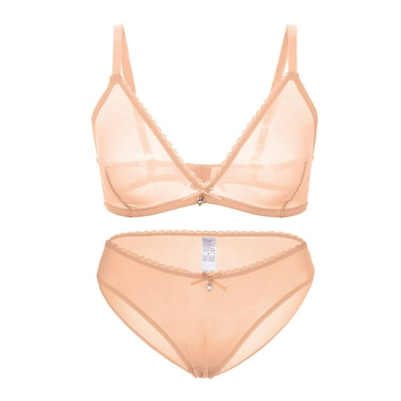 Varsbaby Bra See Through Wirefree Bralette and Panties for Women