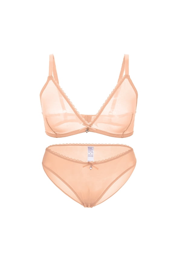 Bra See Through Wirefree Bralette and Panties for Women