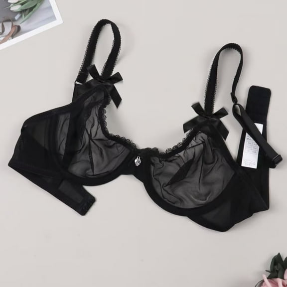Varsbaby Lace Bra See Through Bow Sexy Underwear for Women