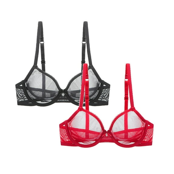 Varsbaby Lace Bra See Through Sexy Underwear for Women 2 PCS