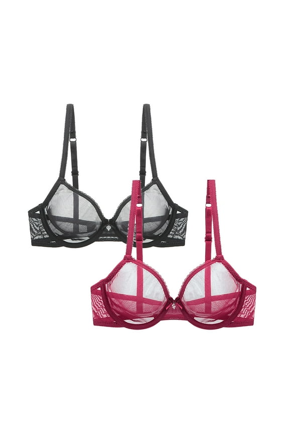 Lace Bra See Through Sexy Underwear for Women 2 PCS