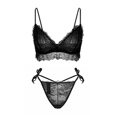Varsbaby Lace Thin Adjustable Strap Bra Unpadded Cute Triangle Bra Set for Women