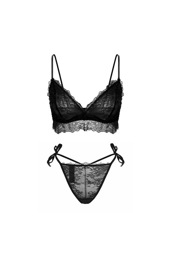 Lace Thin Adjustable Strap Bra Unpadded Cute Triangle Bra Set for Women