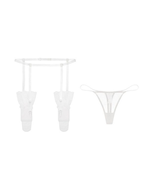 Sexy Low Waist See Through G-string and Suspender Belt and Stockings for Women