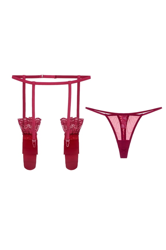 Sexy Low Waist See Through G-string and Suspender Belt and Stockings for Women