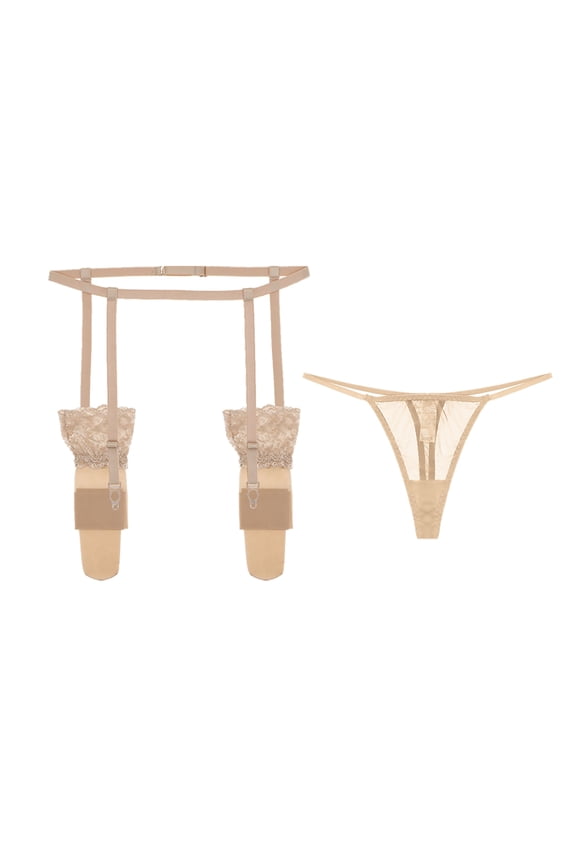 Sexy Low Waist See Through G-string and Suspender Belt and Stockings for Women