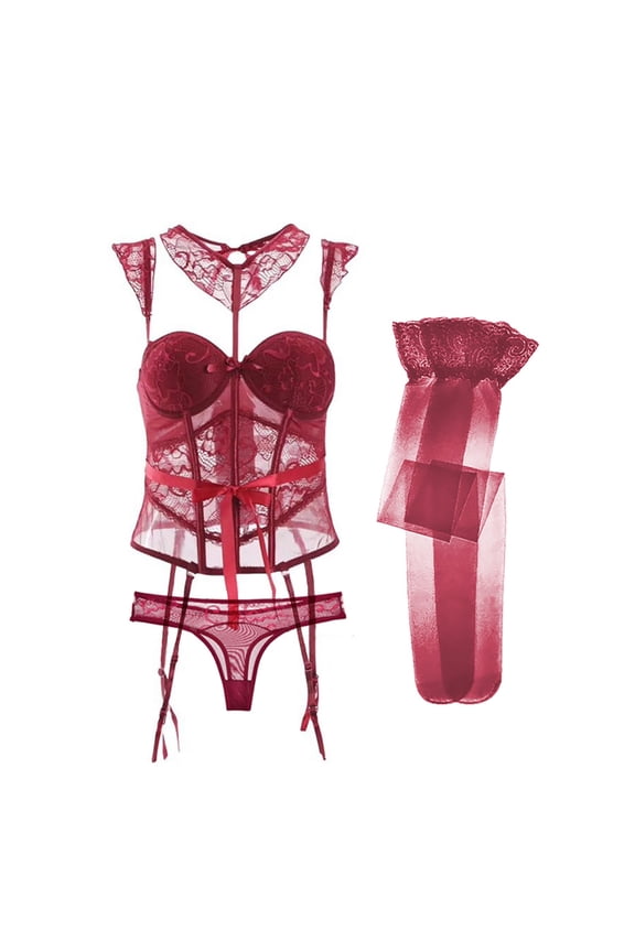 Sexy Push up Underwear Shape Body Underwire Bra and Panties and Stocking 3 piece