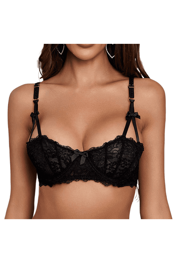 Sexy Unlined Balconette Demi-Cup Underwire Lace Bra