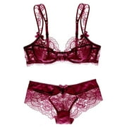 Varsbaby Unlined Underwire Lace Bra and Panty Set Sexy Bralette for Women