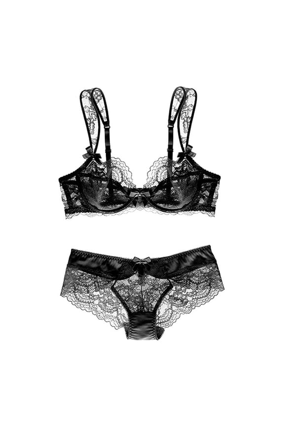 Unlined Underwire Lace Bra and Panty Set Sexy Bralette for Women