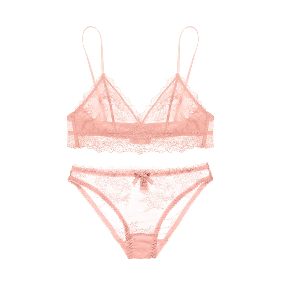 Varsbaby Wireless Lace Bra Sexy See Through Panties Underwear Lingerie Set for Women