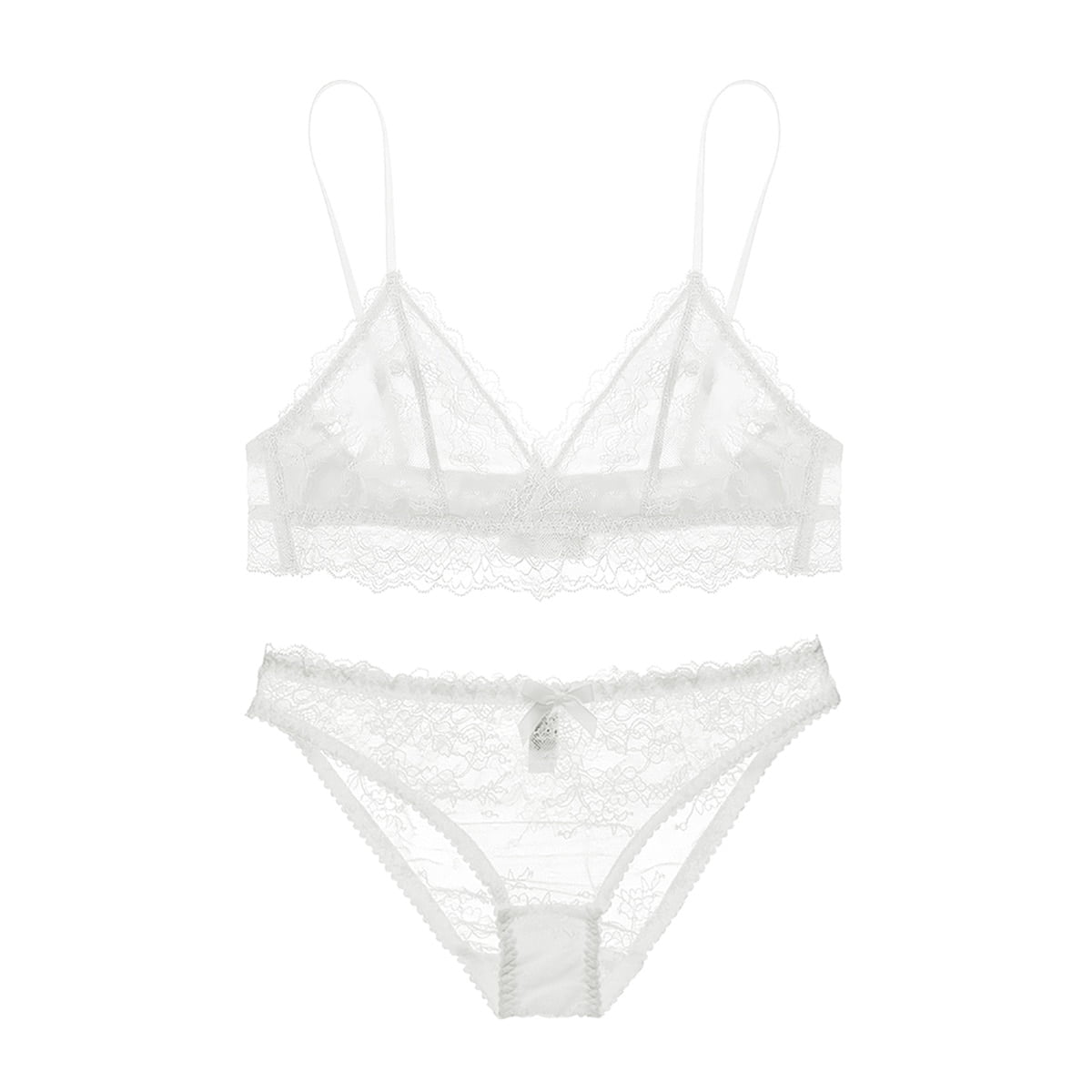 Varsbaby Wireless Lace Bra Sexy See Through Panties Underwear Lingerie Set for Women