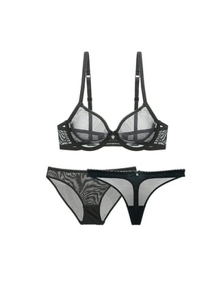 Sexy erotic underwear female ultra-thin transparent lace large size bra  triangle with steel ring bra and panties 2 pieces set (Color : black, Size  : 70A) at  Women's Clothing store
