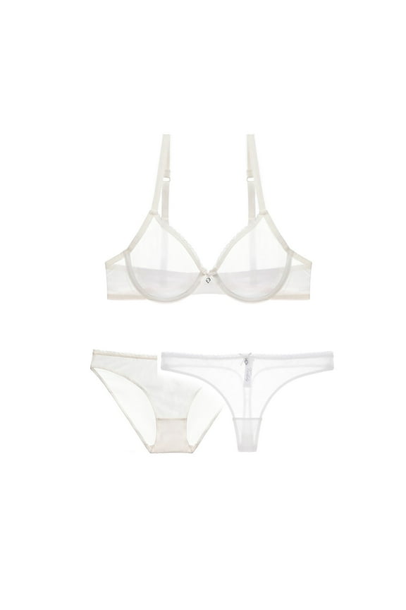 Women See-Through Lace Mesh Bra Transparent Sheer Bras Set for Women