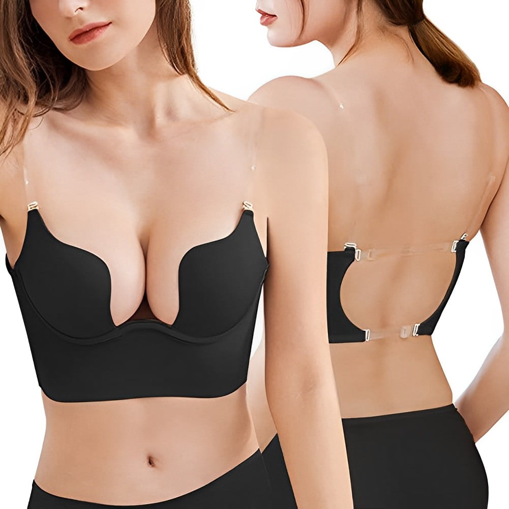 Womens Low Back Bra Wire Lifting Deep U Shaped Plunge Backless Bra