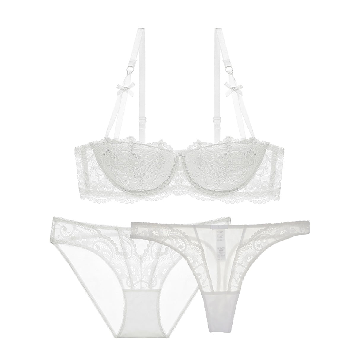Varsbaby Women's Bra and Panties Set Lace Panties and Thongs Lingerie Set 3 Pce