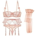 thumbnail image 1 of Varsbaby Women's Demi Cup Bra Thongs Garters Stocking Lingerie Set, 1 of 8