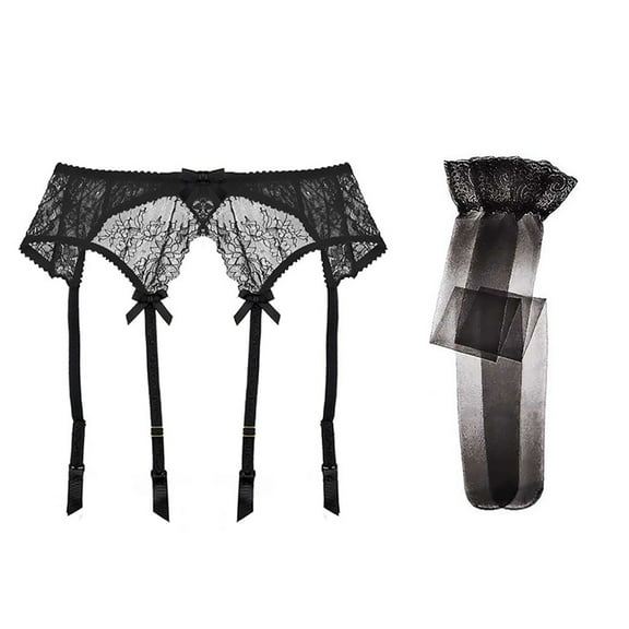 Varsbaby Women's Lace Garter Belt with Highly Elastic Stockings