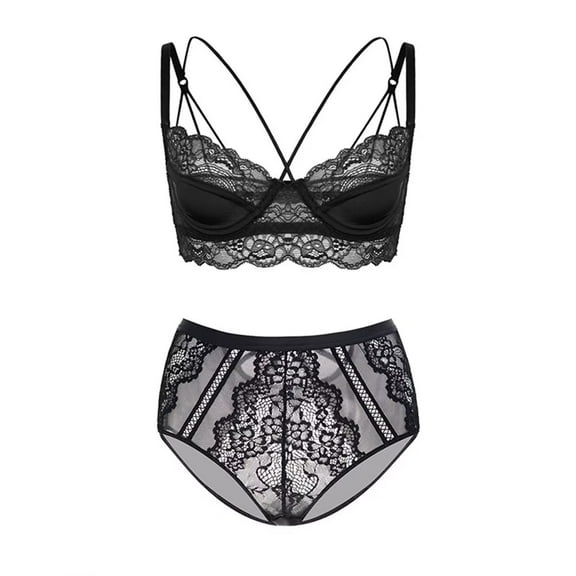 Varsbaby Women's Lace Underwire Bra and Panty Sets Strappy Back Unlined Bralettes