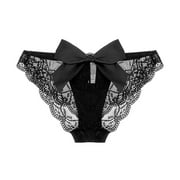 Varsbaby Womens Panty See Through Panties Cotton Crotch Lace Mesh Panties with Bow