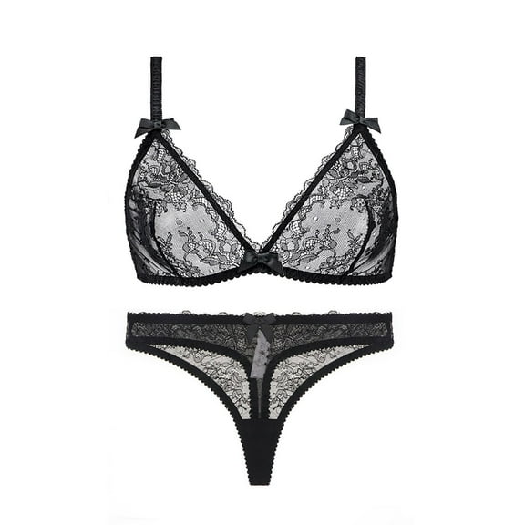 Varsbaby Women's See Through Mesh Wirefree Bra and Thongs Set