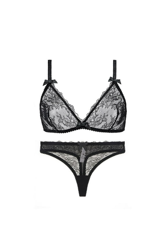 Women's See Through Mesh Wirefree Bra and Thongs Set