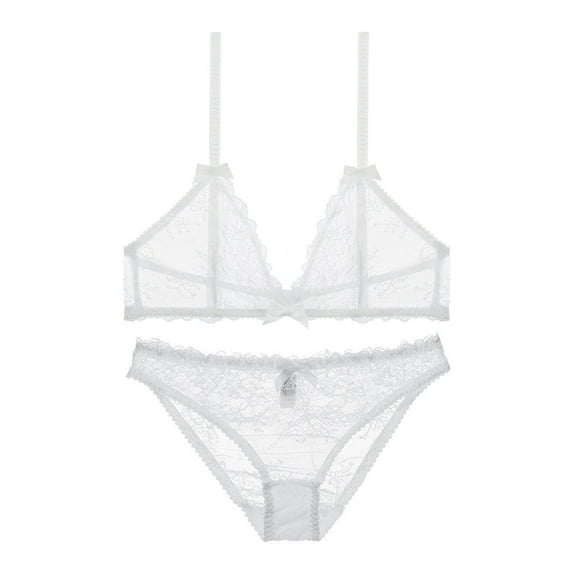 Varsbaby Women's See Through Unlined Wireless Bra and Panties Set