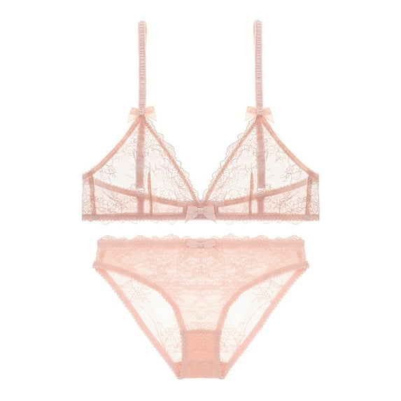 Varsbaby Women's See Through Unlined Wireless Bra and Panties Set