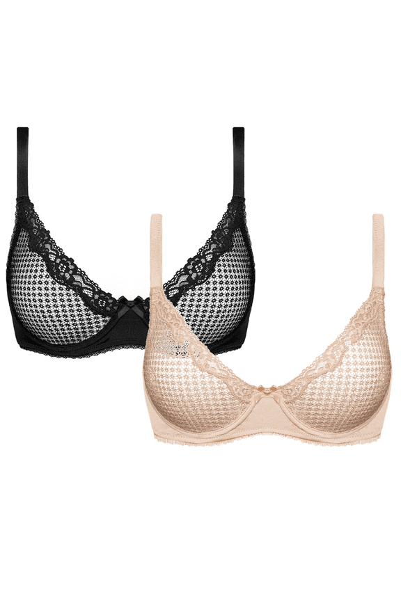 Women's Sexy Lace Bra Balconette Mesh Underwired Demi Shelf Bra Unlined See Through Bralette