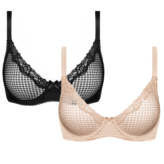 Varsbaby Women's Sexy Lace Bra Balconette Mesh Underwired Demi Shelf Bra Unlined See Through Bralette