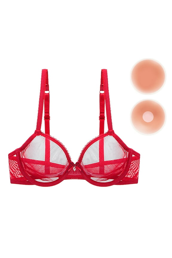 Women's Sexy Lace Bra See Through Underwear with Nipple Cover