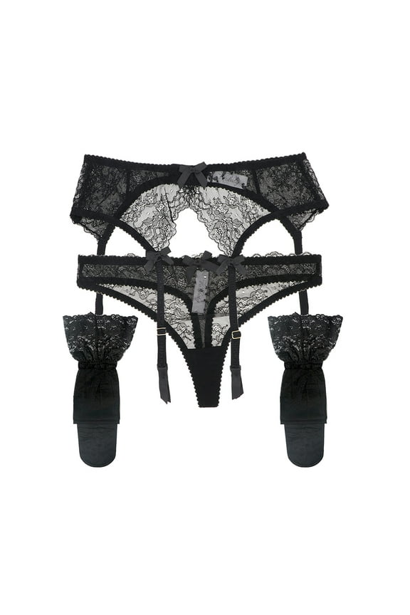 Women's Sexy Lace Thongs Garters and Stockings Sets White for Wedding