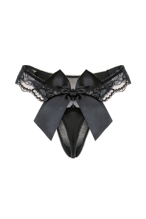 Women's Sexy Panties Ultra-thin Lace Thong Underwear with Bow