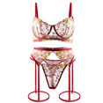 thumbnail image 1 of Varsbaby Women's Sexy Sheer Bra See Through Mesh Lingerie Set Transparent Unlined Lace Floral Bra Panty and Garter 3 Piece, 1 of 4