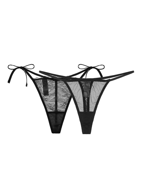 Women's Side Tie G-String Thongs and Sutien Refibra Panties Underwear 2 pcs