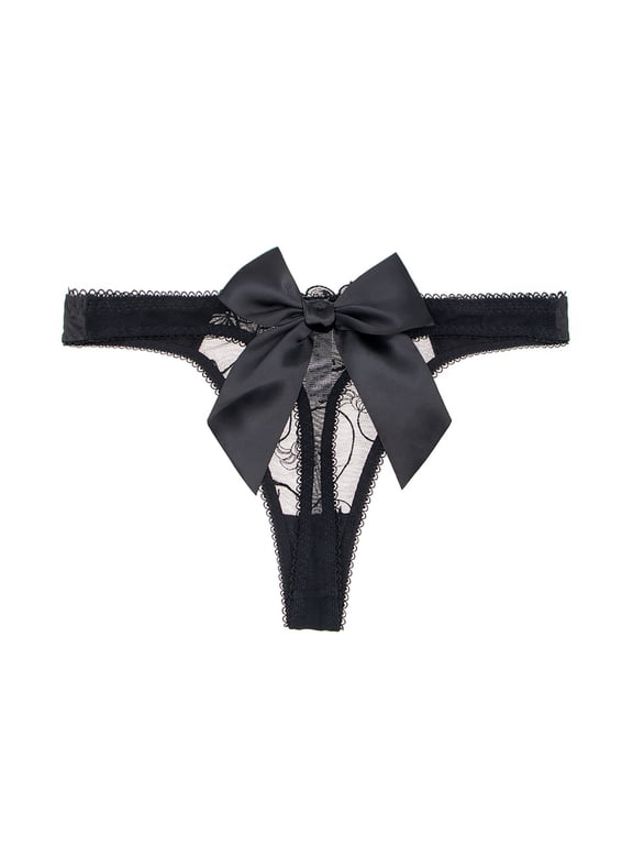Women's Thongs Lace Sexy Transparent Underwear with Cute Bow