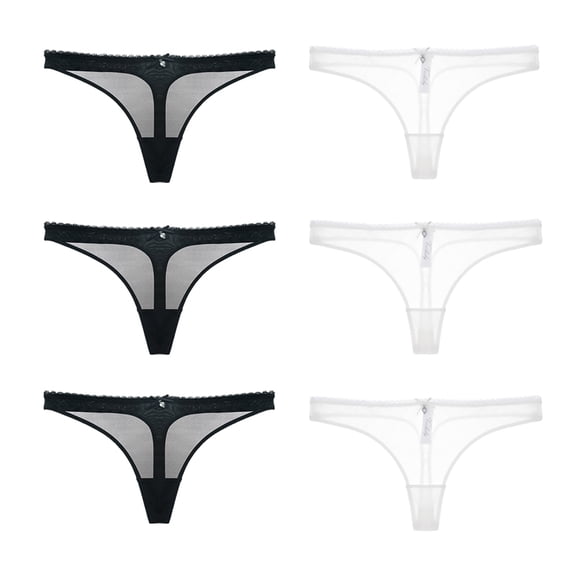 Varsbaby Women's Thongs, Low Waist See Through Panties Cotton Crotch Lace Mesh Thongs for Women