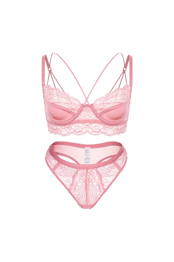 Women's Unlined Underwire Bra See Through Lace Thongs