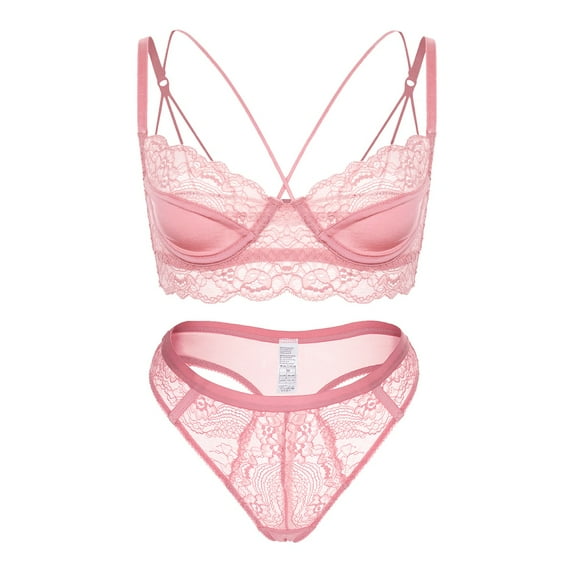 Varsbaby Women's Unlined Underwire Bra See Through Lace Thongs