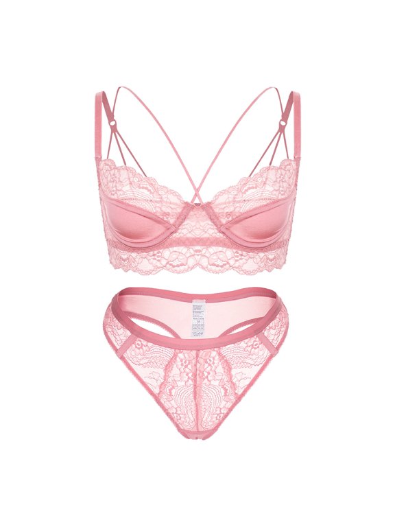 Women's Unlined Underwire Bra See Through Lace Thongs