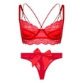 thumbnail image 1 of Varsbaby Women's Unlined Underwire Bra and Thongs with Bow Sets, 1 of 5