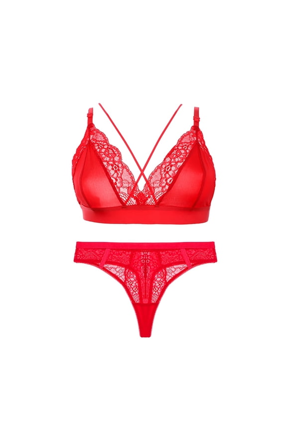 Women's Wirefree Bra and Lace Thongs Sexy Lingerie Set