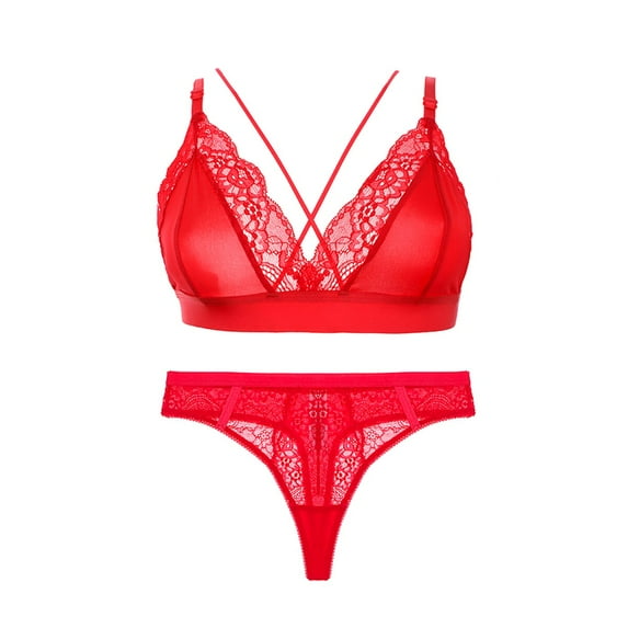 Varsbaby Women's Wirefree Bra and Lace Thongs Sexy Lingerie Set