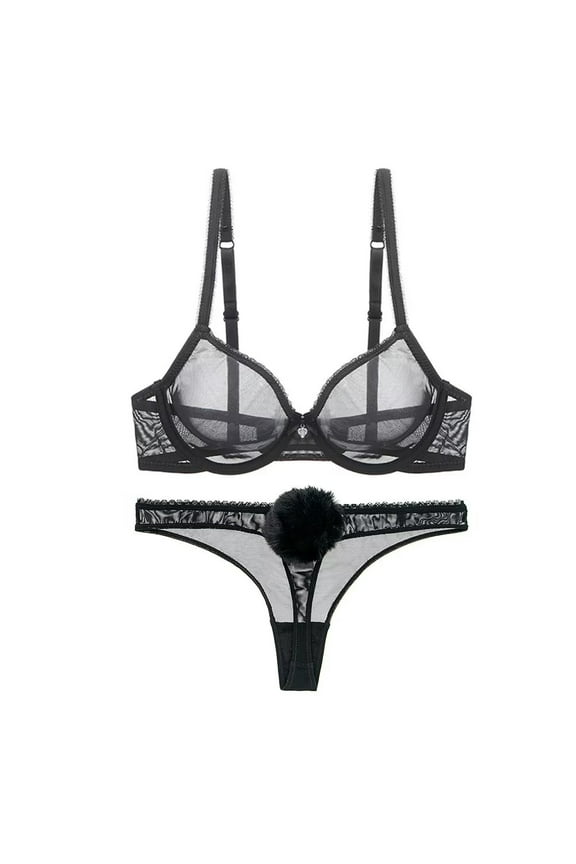 Womens See Through Bra and Panty Set Mesh Bras and G-String Lingerie for Women