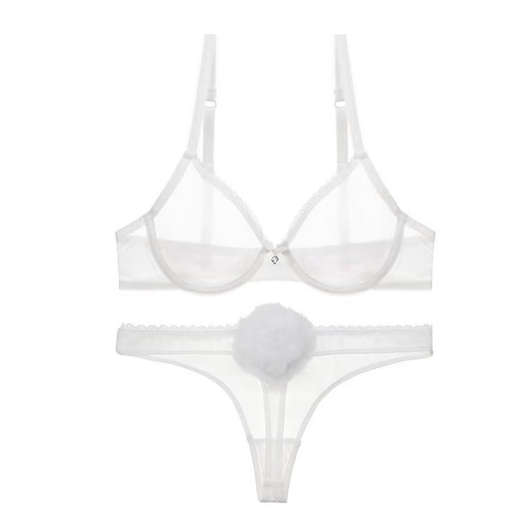 Varsbaby Sexy Bra Set Ultra-thin Transparent See-through Mesh Underwear  3-piece Set