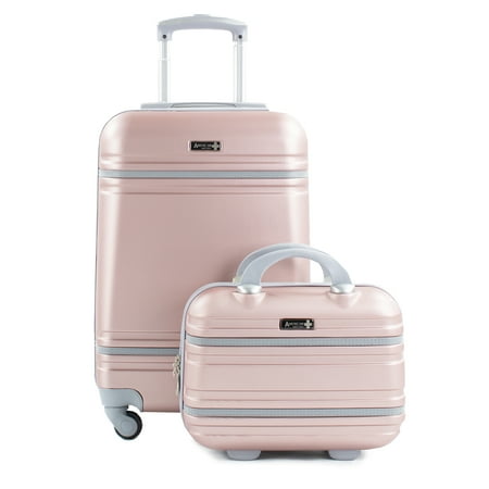 Varsity 2-Piece Carry-On 20"/11" Cosmetic Weekender Luggage Set, Rose Gold/Grey