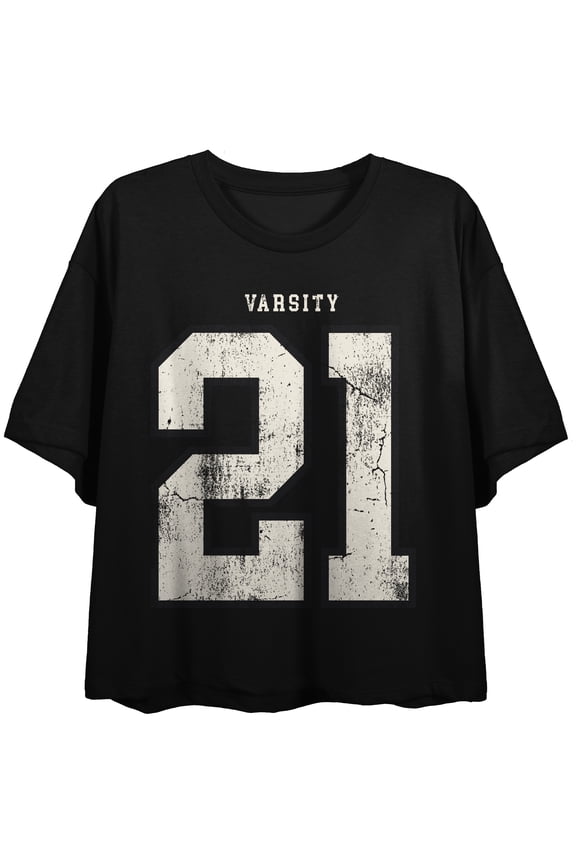 Varsity 21 Women's Black Crew Neck Short Sleeve Crop Top-Large