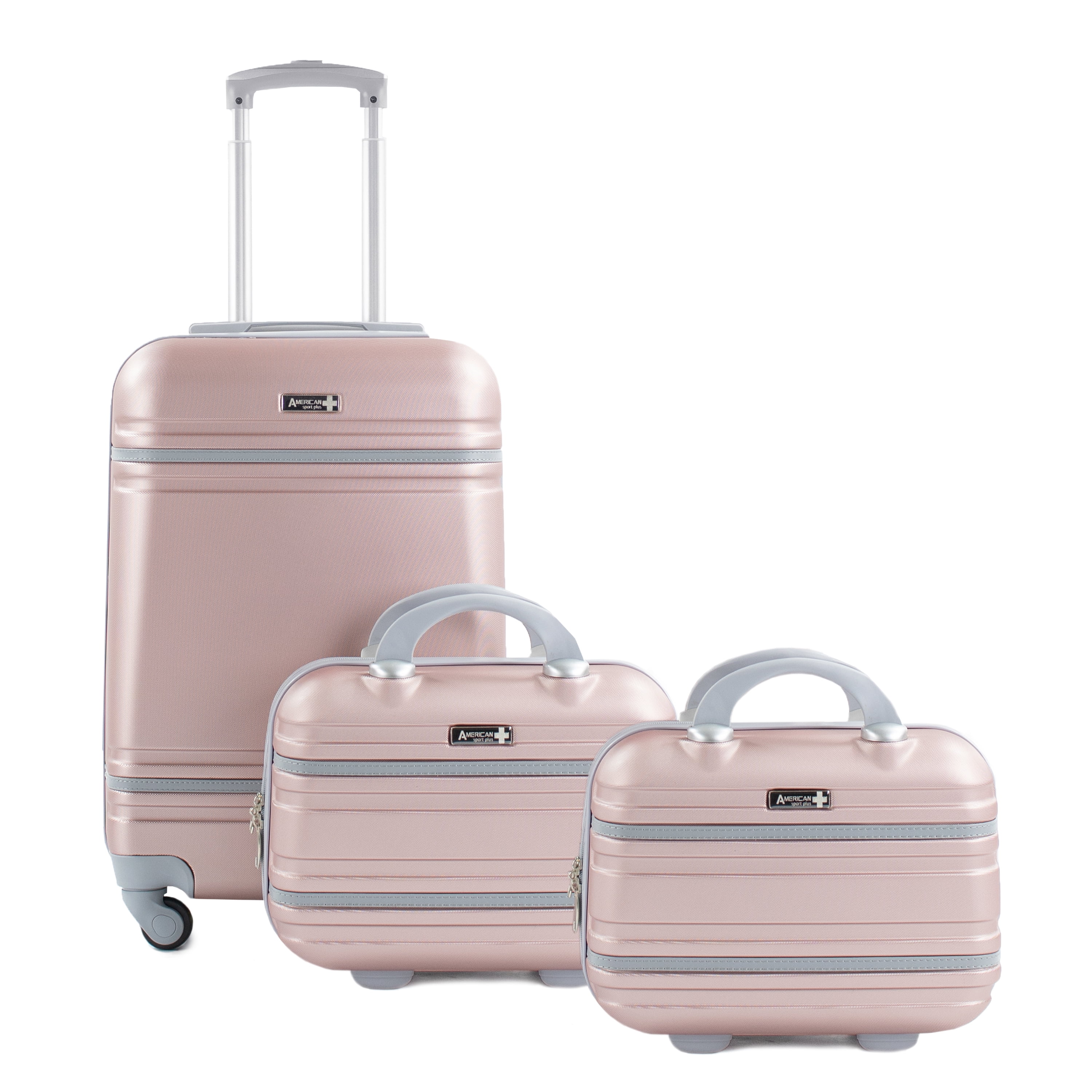Varsity 3Piece Cosmetic Hardside Spiner Luggage Set, Rose Gold/Grey