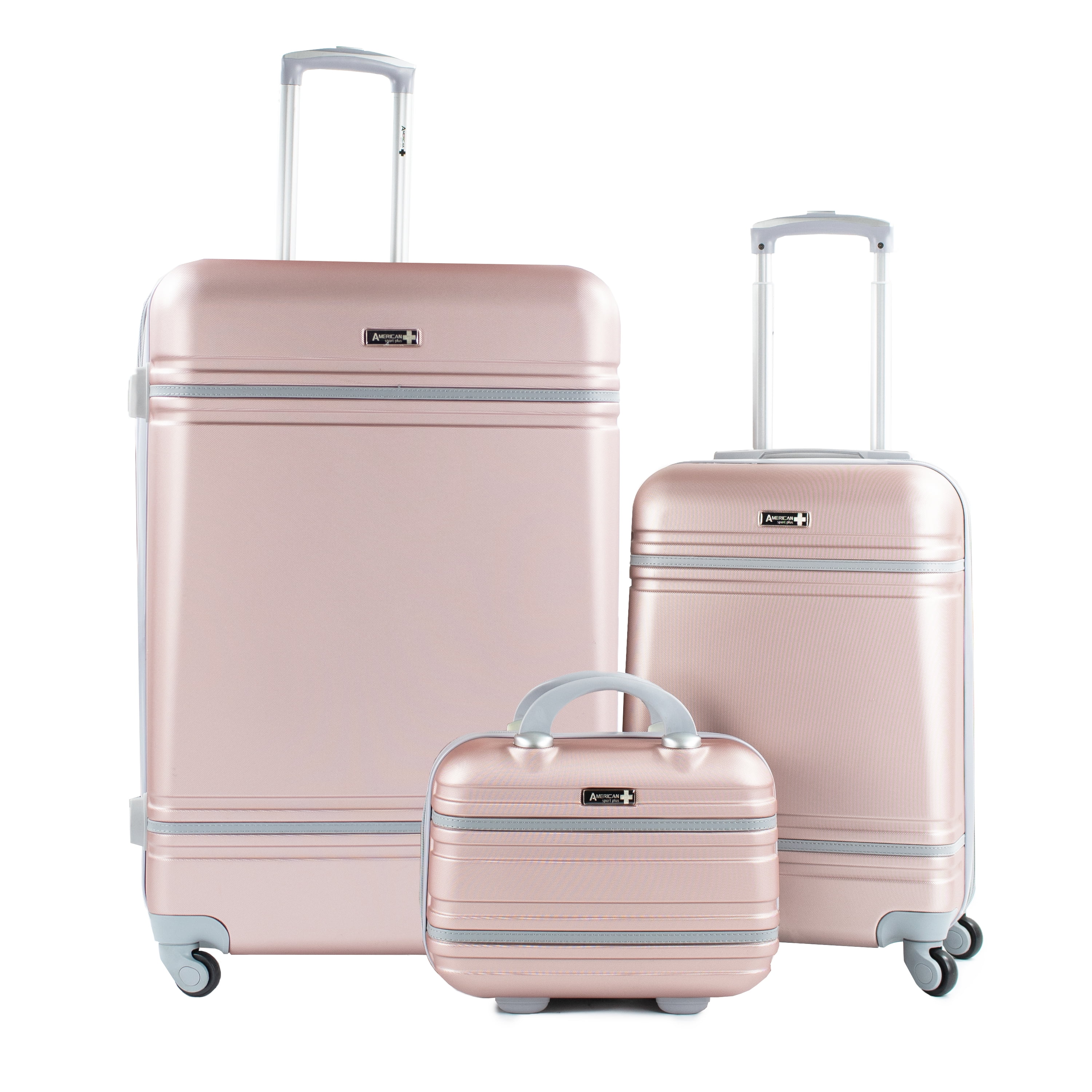 Varsity 3Piece Spinner Luggage Cosmetic Set, Rose Gold/Grey